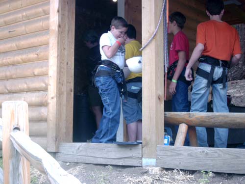 Joey getting his equipment for climbing merit badge.