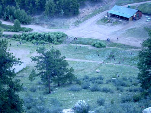 That night we had challenged a troop from Oklahoma for a game of cpature the flag.  From a mountain view you can see the troop disperse to start the game.