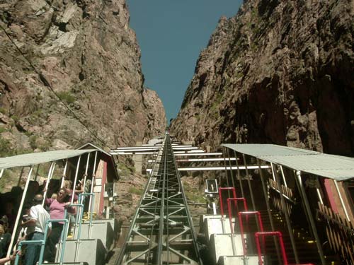 The view from the bottom of the gorge up the railroad.