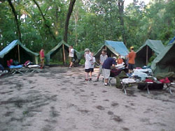 A river washed through camp at the storms peak, requiring a bit of clean-up.