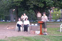 The Anderson's Watch Senior Patrol Leader Ben Keller read the biography of Nick Miller.